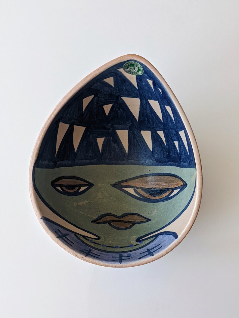 Vintage Ystad Keramik Ceramic Bowl, Abstract Naive Portrait Motif Abstract Woman Portrait Pottery Art Decorative Bowl image 3