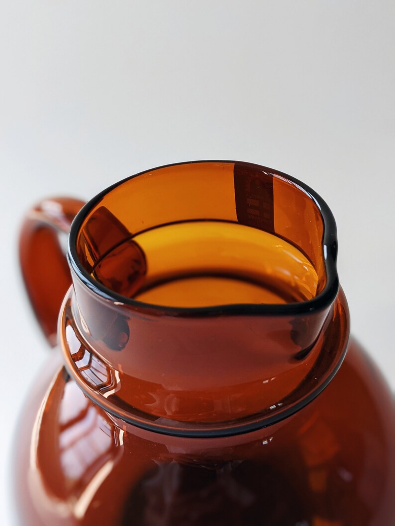 Vintage Humppila Finland Talonpoika Amber Glass Pitcher, Designed by Pertti Santalahti Scandinavian Hand-blown Glass Water Jug/Pitcher image 5