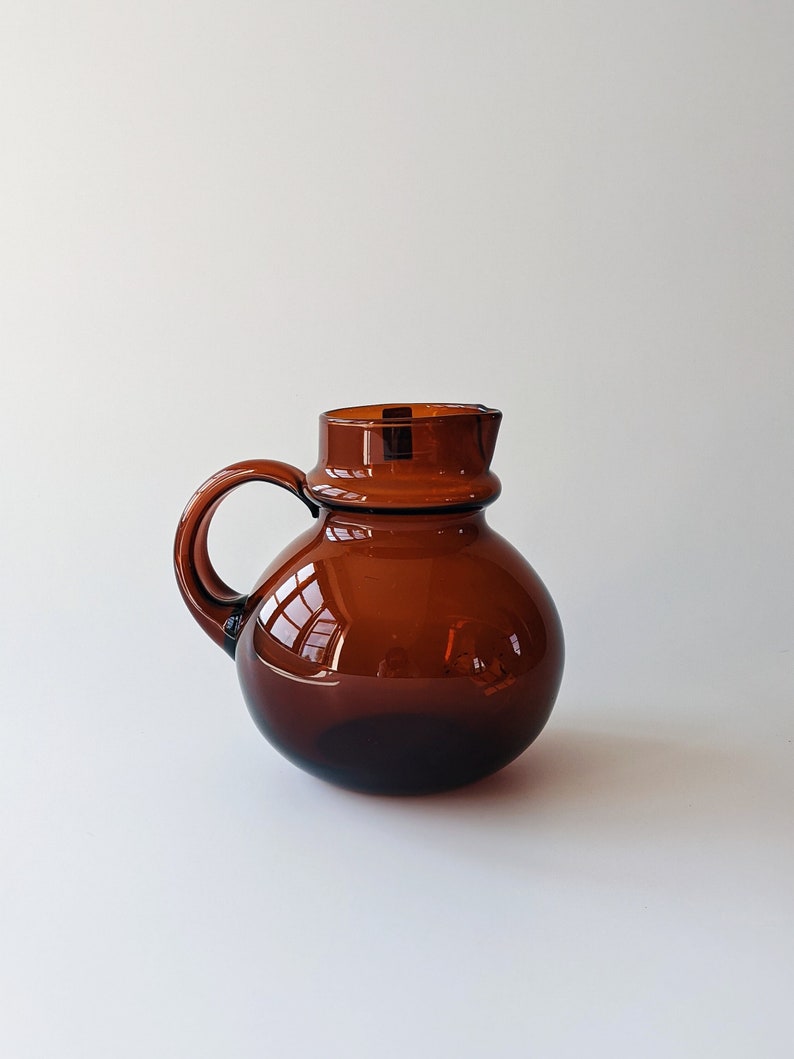 Vintage Humppila Finland Talonpoika Amber Glass Pitcher, Designed by Pertti Santalahti Scandinavian Hand-blown Glass Water Jug/Pitcher image 1