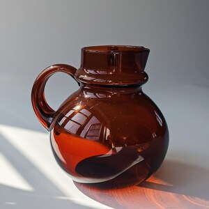 Vintage Humppila Finland Talonpoika Amber Glass Pitcher, Designed by Pertti Santalahti Scandinavian Hand-blown Glass Water Jug/Pitcher image 6