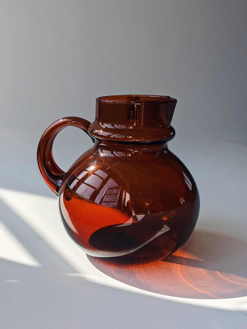 Vintage Humppila Finland Talonpoika Amber Glass Pitcher, Designed by Pertti Santalahti Scandinavian Hand-blown Glass Water Jug/Pitcher image 6