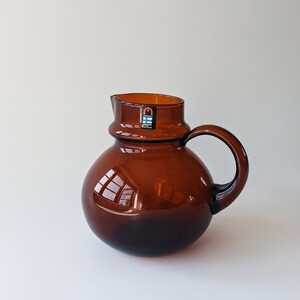 Vintage Humppila Finland Talonpoika Amber Glass Pitcher, Designed by Pertti Santalahti Scandinavian Hand-blown Glass Water Jug/Pitcher image 3