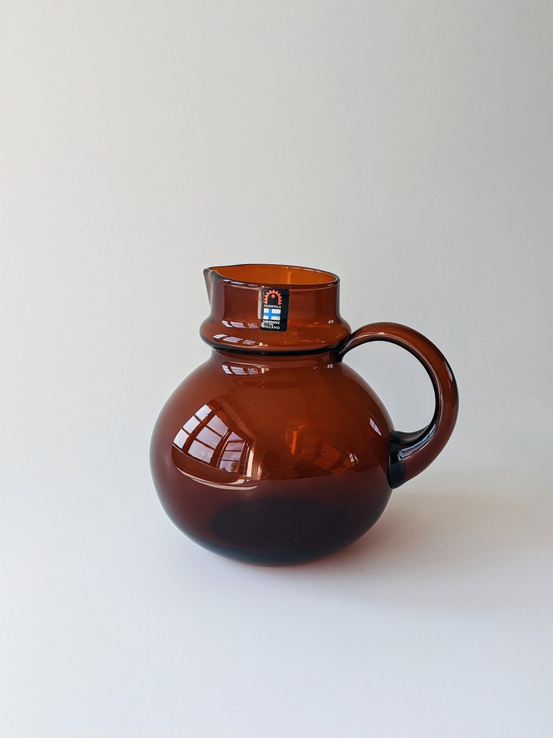 Vintage Humppila Finland Talonpoika Amber Glass Pitcher, Designed by Pertti Santalahti Scandinavian Hand-blown Glass Water Jug/Pitcher image 3