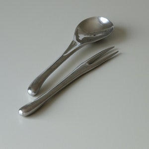 Mid-Centruy Modern Style Stainless Steel Salad Servers Modern Tableware Vintage Cutlery image 4