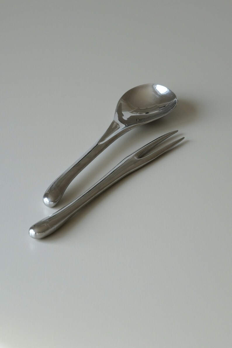 Mid-Centruy Modern Style Stainless Steel Salad Servers Modern Tableware Vintage Cutlery image 4