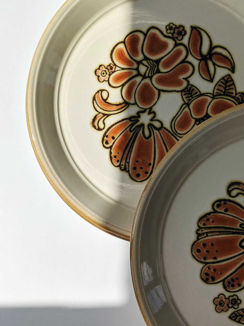 Vintage Flower Pattern Plates Set of 2 English Ceramic Floral Motif Dinnerware Kiln Crafts England Rafflesia image 7