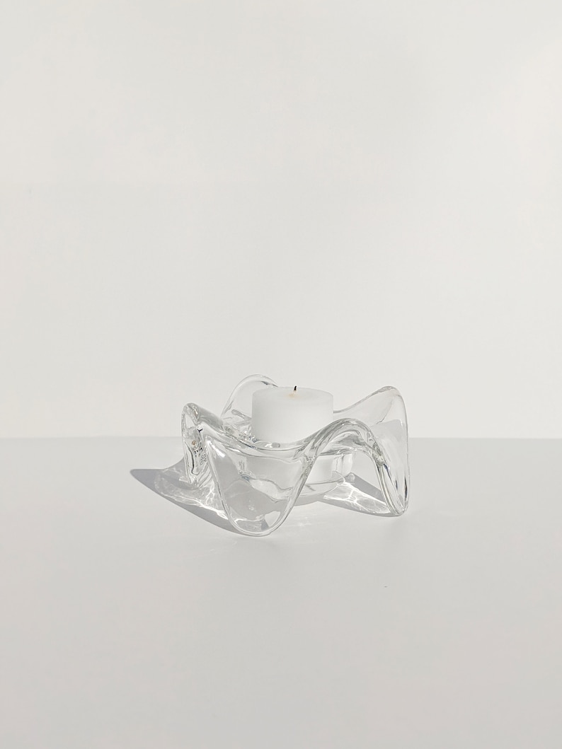 Mid Century Modern Tealight Holder Holmegaard Denmark Glass Candleholder Minimalist Decor Candleholder Wavy Candle Holder image 4