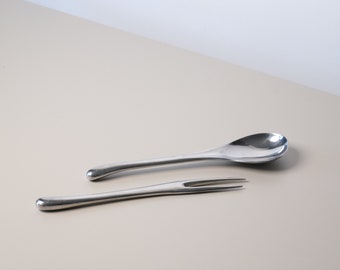 Mid-Centruy Modern Style Stainless Steel Salad Servers | Modern Tableware | Vintage Cutlery