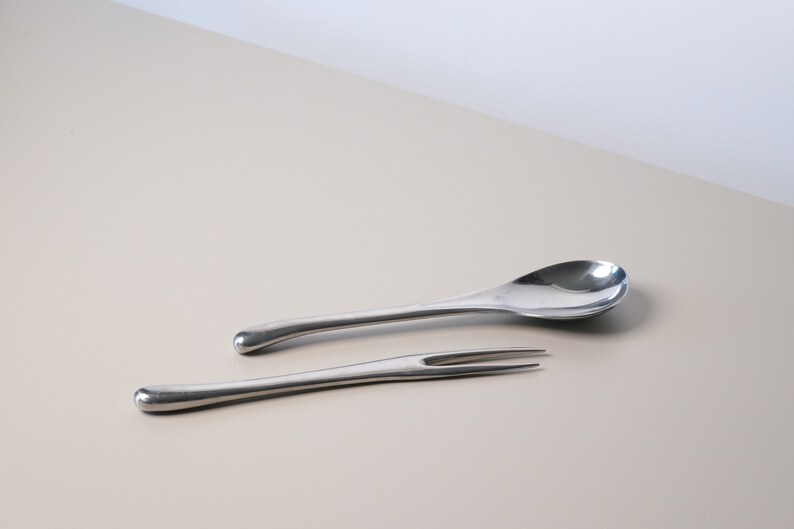 Mid-Centruy Modern Style Stainless Steel Salad Servers Modern Tableware Vintage Cutlery image 1