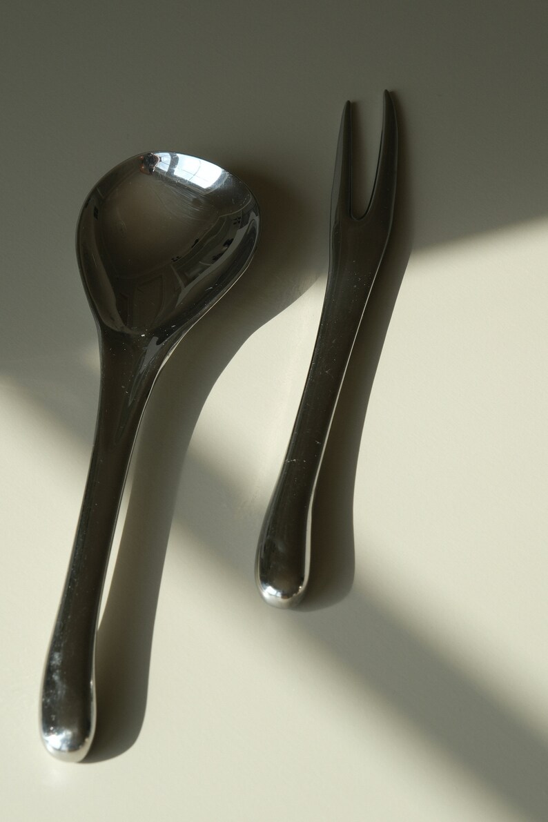 Mid-Centruy Modern Style Stainless Steel Salad Servers Modern Tableware Vintage Cutlery image 6