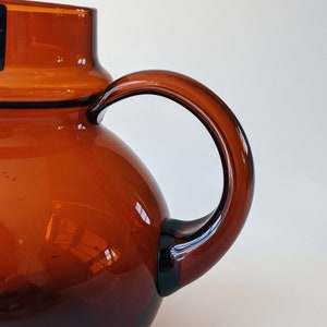 Vintage Humppila Finland Talonpoika Amber Glass Pitcher, Designed by Pertti Santalahti Scandinavian Hand-blown Glass Water Jug/Pitcher image 4