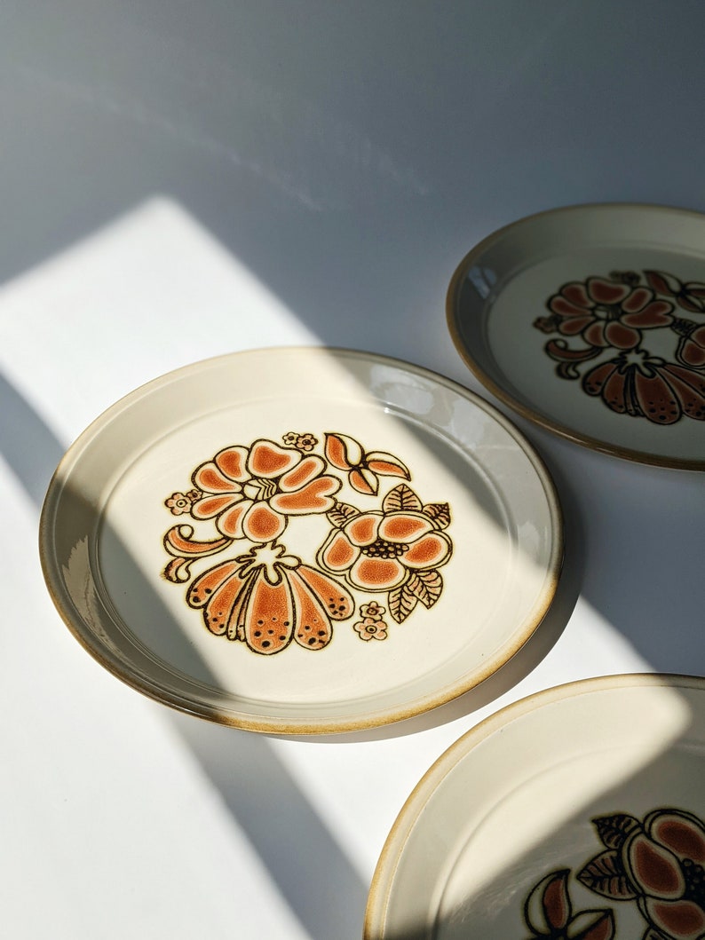 Vintage Flower Pattern Plates Set of 2 English Ceramic Floral Motif Dinnerware Kiln Crafts England Rafflesia image 1