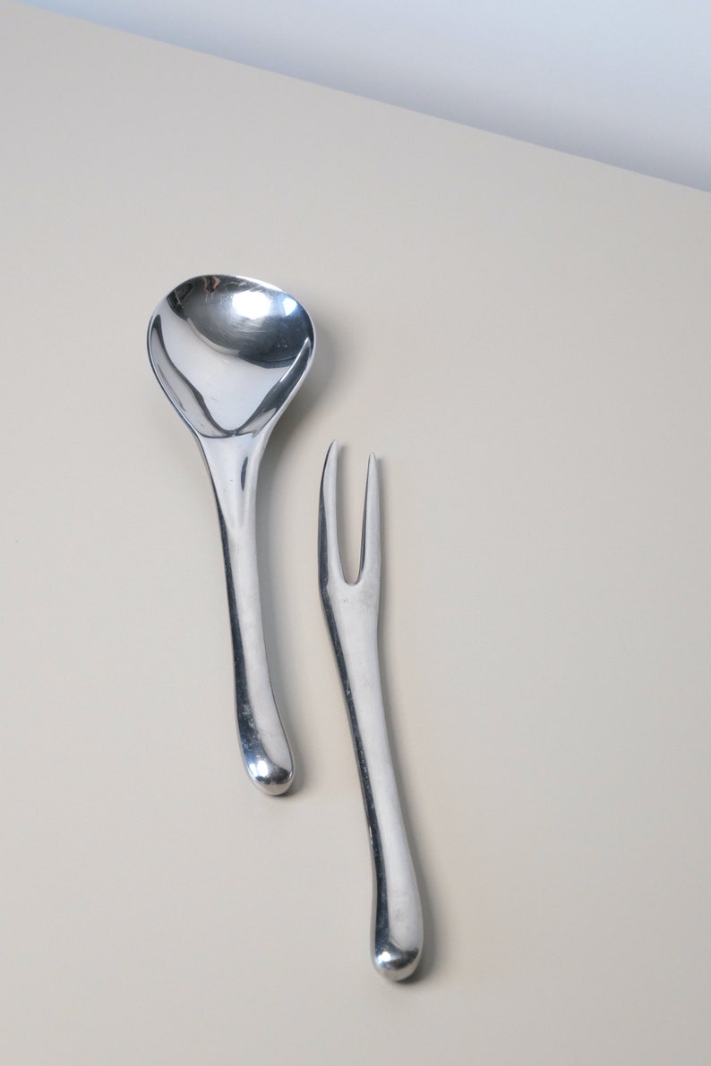 Mid-Centruy Modern Style Stainless Steel Salad Servers Modern Tableware Vintage Cutlery image 3