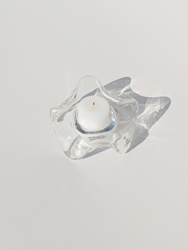 Mid Century Modern Tealight Holder Holmegaard Denmark Glass Candleholder Minimalist Decor Candleholder Wavy Candle Holder image 9