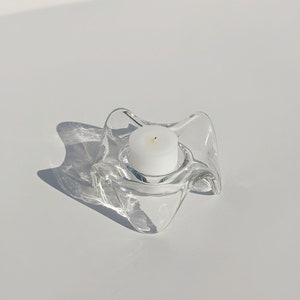 Mid Century Modern Tealight Holder Holmegaard Denmark Glass Candleholder Minimalist Decor Candleholder Wavy Candle Holder image 1