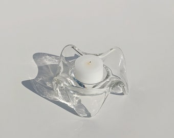 Mid Century Modern Tealight Holder | Holmegaard Denmark Glass Candleholder | Minimalist Decor Candleholder | Wavy Candle Holder