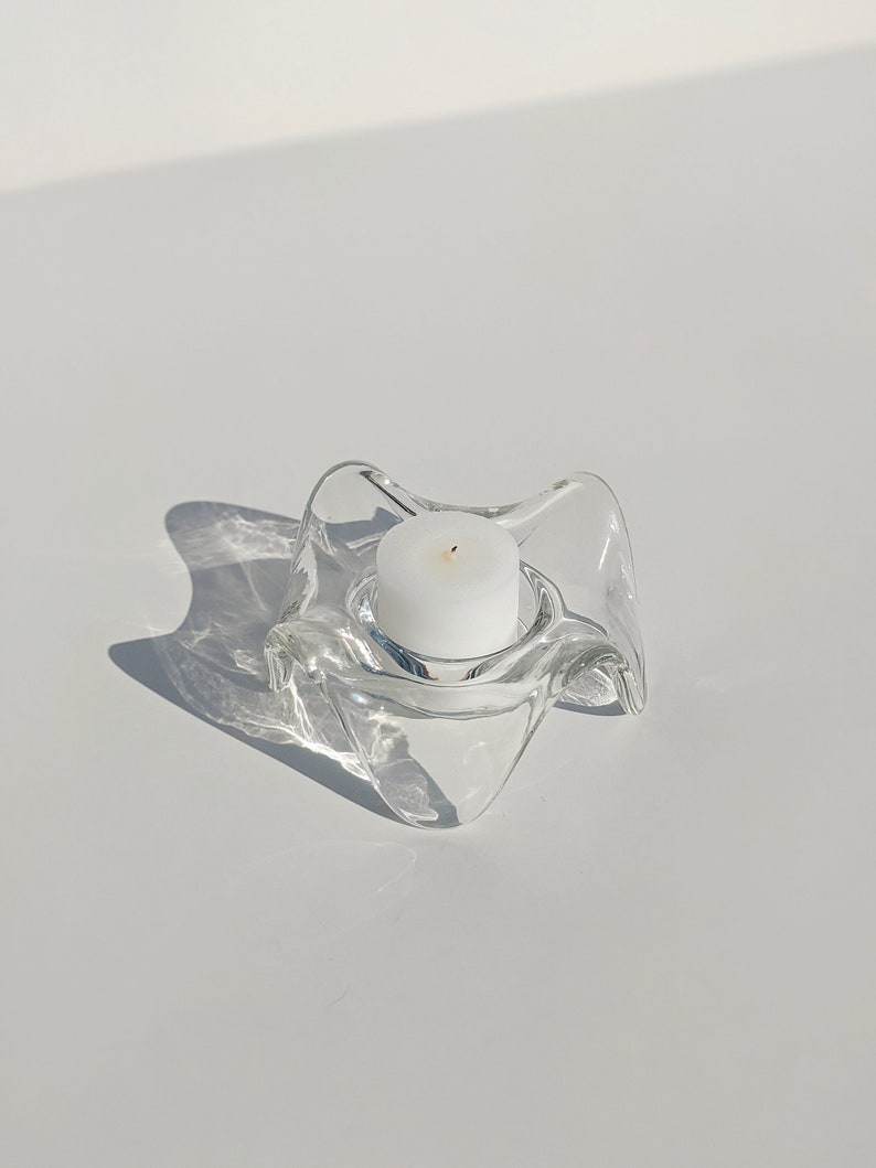 Mid Century Modern Tealight Holder Holmegaard Denmark Glass Candleholder Minimalist Decor Candleholder Wavy Candle Holder image 1