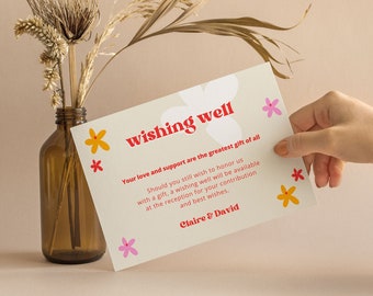 Colorful Retro Themed Wishing Well Card | Boho Floral Wedding Insert | Modern Instant Download Wishing Well Card | CLAIRE