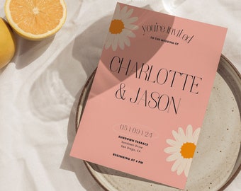 Colorful Retro Themed Wedding Invitation Set | Printable Floral Wedding Suite | Editable Fun Digital Download Invite Template | CHARLOTTE