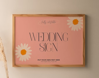 Signo de boda personalizado de jardín pastel / signo de boda floral brillante imprimible / señalización personalizada margarita editable CANVA / CHARLOTTE