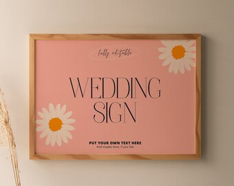 Signe de mariage personnalisé jardin pastel | Signe de mariage floral lumineux imprimable | Marguerite modifiable Signalisation personnalisée CANVA | CHARLOTTE