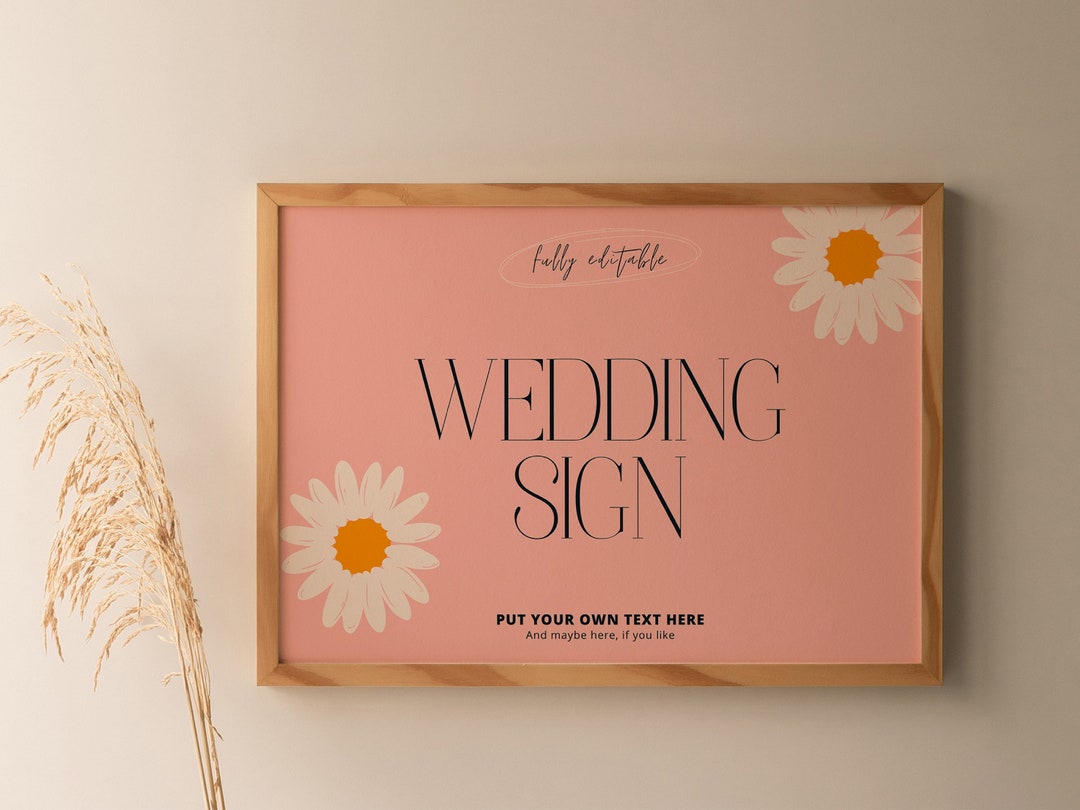 Retro Floral Wedding Sign Template | Editable Printable (digital ...