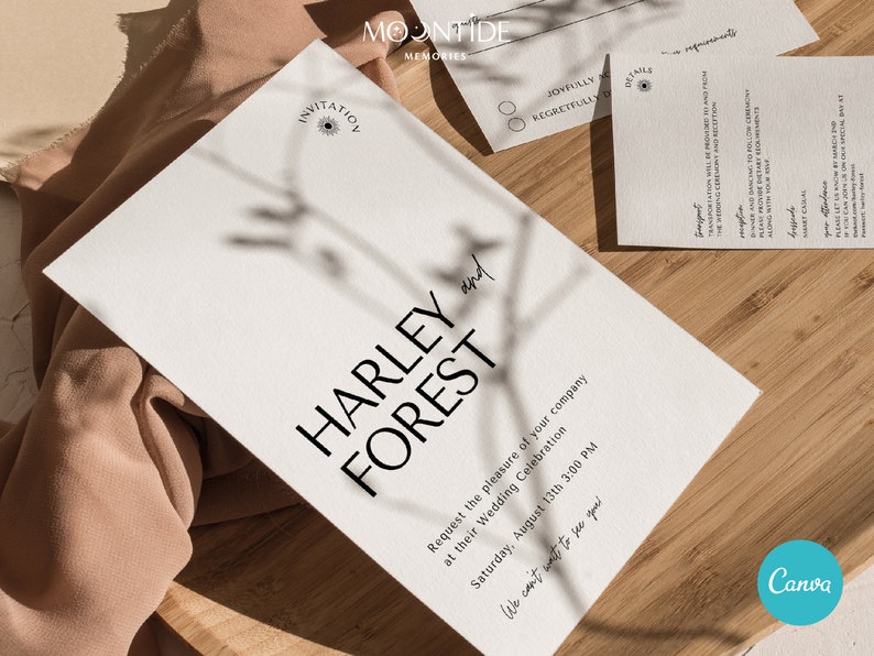 Suite d'invitations de mariage au design minimaliste Invitations de mariage bricolage imprimables Modèle d'ensemble d'invitation modifiable moderne HARLEY image 6