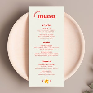 Colorful Retro Themed Wedding Menu | Printable Bright and Modern Instant Download | Editable Template | CLAIRE
