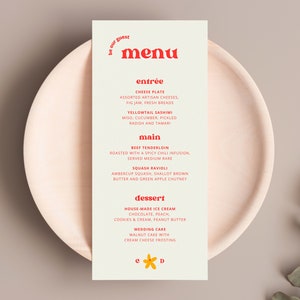 Kleurrijk trouwmenu met retro-thema | Afdrukbare heldere en moderne Instant Download | Bewerkbare sjabloon | CLAIRE