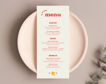 Colorful Retro Themed Wedding Menu | Printable Bright and Modern Instant Download | Editable Template | CLAIRE