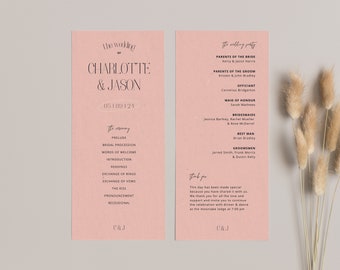 Wedding Ceremony Program | Printable bright pastel Ceremony Program | Minimalist Modern Boho Program | Instant Digital Download | CHARLOTTE