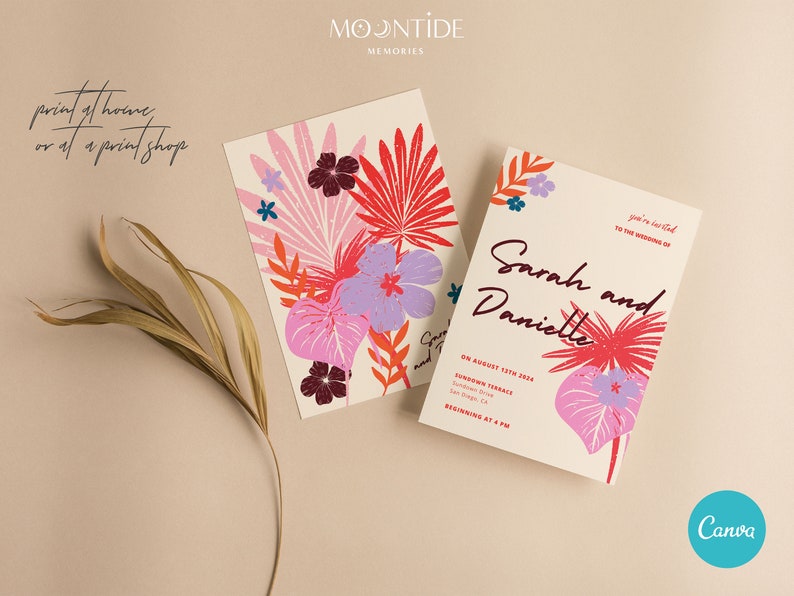 Colorful Floral Themed Wedding Invitation Printable Boho Wedding Invitations Editable Modern Digital Download Invite Template image 2