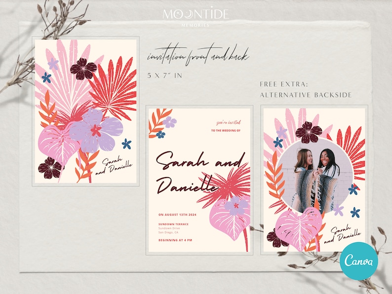 Colorful Floral Themed Wedding Invitation Printable Boho Wedding Invitations Editable Modern Digital Download Invite Template image 8