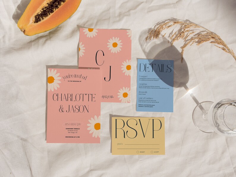 Garden Wedding Pastel Invitation Set Printable Floral Invite Suite Fun Editable Digital Download Invite Template CHARLOTTE