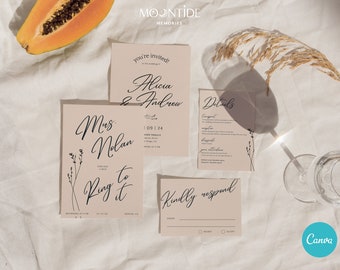 Handwritten & Caligraphy Wedding Invitation Set | Timeless Wedding Suite | Editable Contemporary Digital Download Invite Template | ALICIA