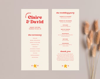 Wedding Ceremony Program | Printable 70s bright red Ceremony Program | Minimalist Modern Boho Program | Instant Download | CLAIRE