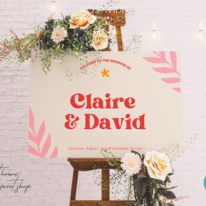 Colorful Retro Wedding Welcome Sign Editable Modern Floral Welcome Sign Printable 70's Style Wedding Welcome Board CLAIRE image 3