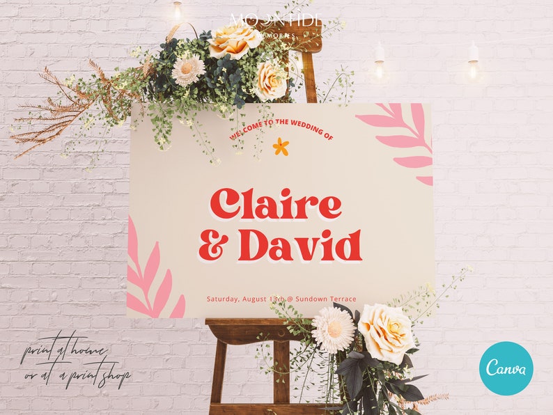 Colorful Retro Wedding Welcome Sign Editable Modern Floral Welcome Sign Printable 70's Style Wedding Welcome Board CLAIRE image 3