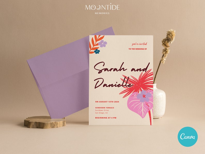 Colorful Floral Themed Wedding Invitation Printable Boho Wedding Invitations Editable Modern Digital Download Invite Template image 4