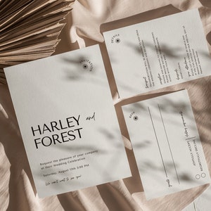 Suite d'invitations de mariage au design minimaliste Invitations de mariage bricolage imprimables Modèle d'ensemble d'invitation modifiable moderne HARLEY image 1