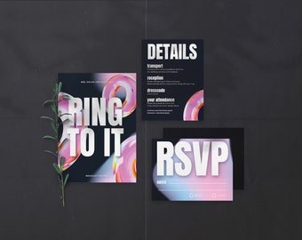 Bold & Unique Black Wedding Invitation Set | Special Modern Design Wedding Suite | Editable Graphic Digital Download Invite Template | NOVA