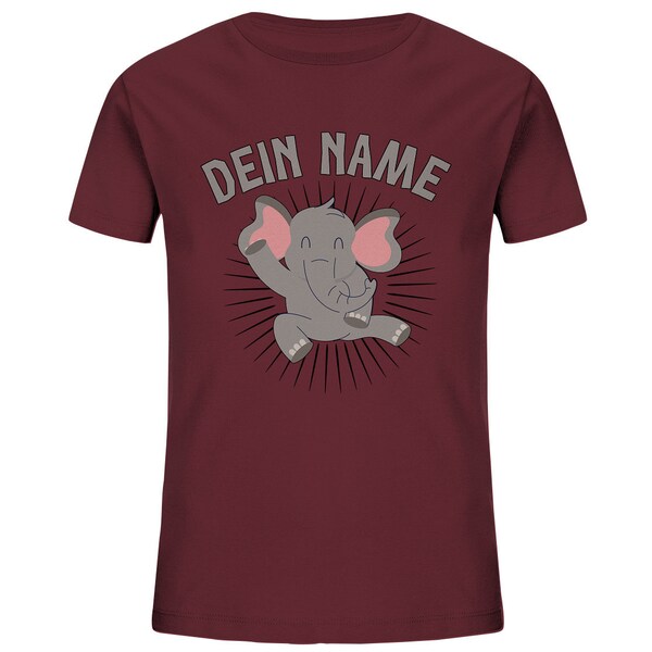 Personalisiertes Kinder Shirt bedruckt aus 100% Baumwolle für 3 bis 10 Jahre mit Wunschnamen und Tiermotiv Elefant