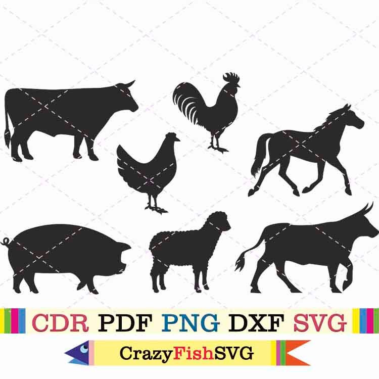 Farm Animal Svg Cow Pig Chicken Cute Horse Farmhouse Sheep Rooster Png ...