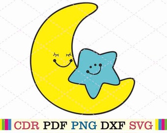 Lua e estrela svg kawaii clipart cricut png chá de bebê