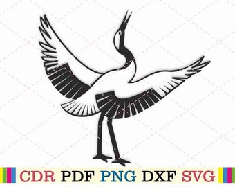 Guindaste japonês svg pássaro oriental clipart digital impressão silhueta asiática