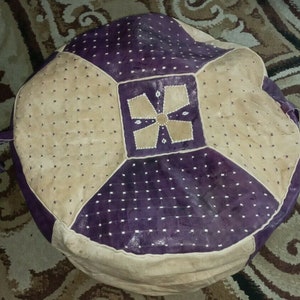 New Handmade POUF Genuine Leather Pouffe Ottoman Footstool round floor pillow