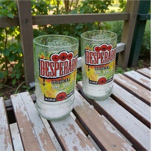 Upcycled Handmade glasses from Desperados bottles x 2 made from 250ml bottles.