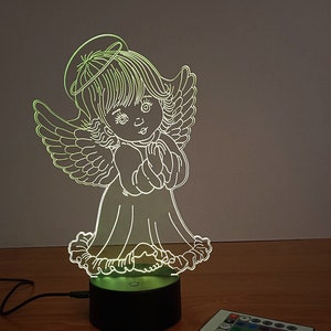 Lampe LED ange. Lampe LED avec télécommande. Lumière multicolore. cadeau enfant. Veilleuse personnalisée.  Cadeaux personnalisés