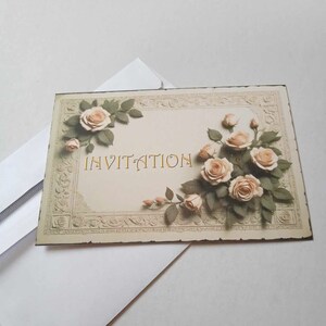 Set van 10 elegante uitnodigingskaarten met envelop: rozen in pastelkleuren - aanpasbare verjaardagsuitnodigingen met aangepaste tekst