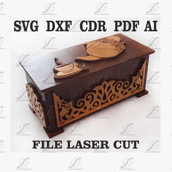 tea box svg. laser cut file.  Material - 3mm and 4mm. digital file for laser cutting. dxf cdr svg pdf ai files